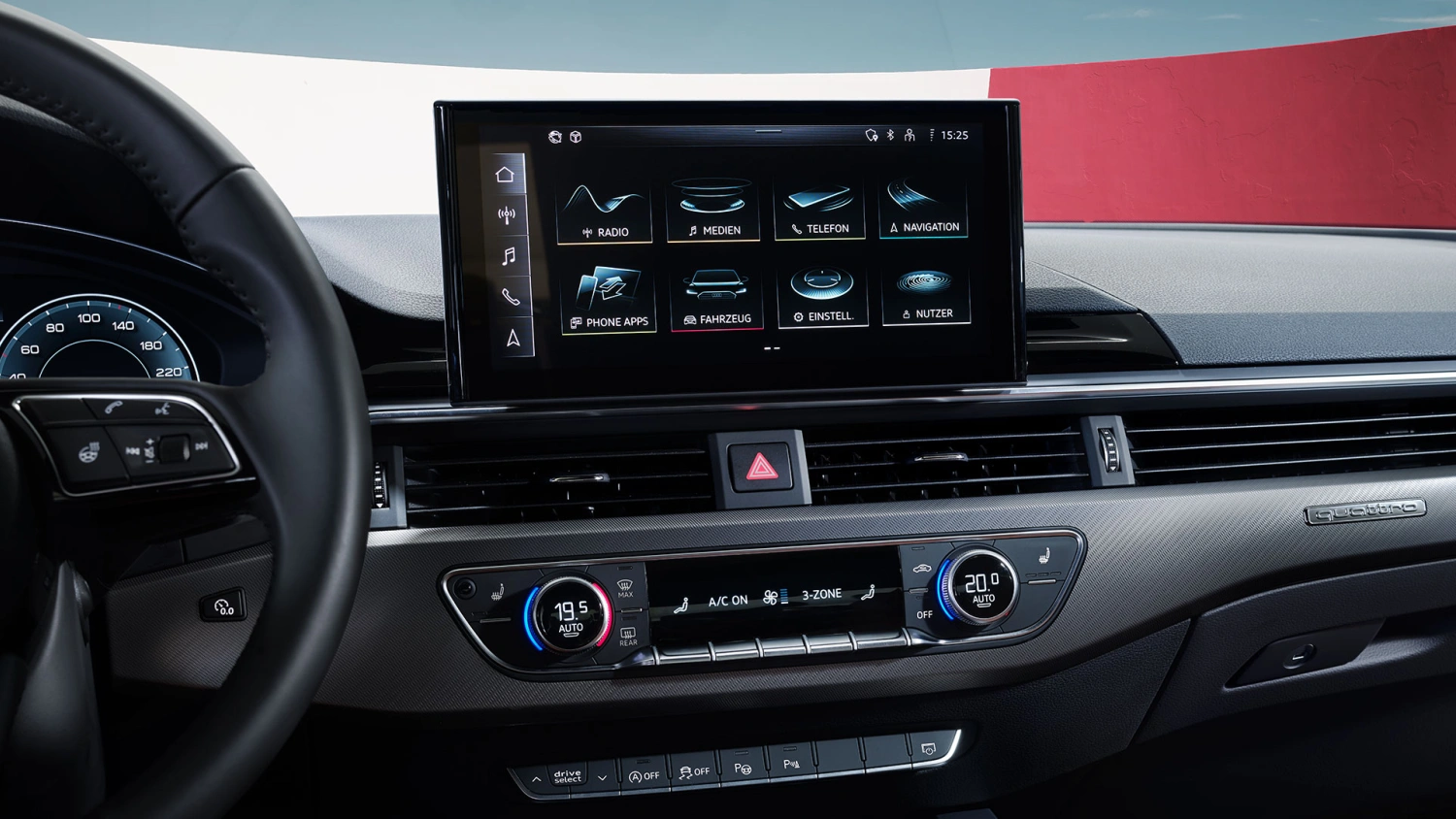 In de vorm van het volledig digitale instrumentarium ‘Audi virtual cockpit plus’ beschikt u over een 12,3-inch groot full-HD-scherm dat niet alleen de vertrouwde snelheidsmeter en toerenteller weergeeft, maar bijvoorbeeld ook de navigatiekaart schermbreed kan tonen